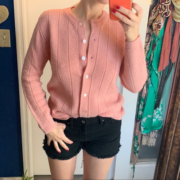 Sweet Pink Knit Cardigan Sweater Medium vintage - Picture 7 of 9
